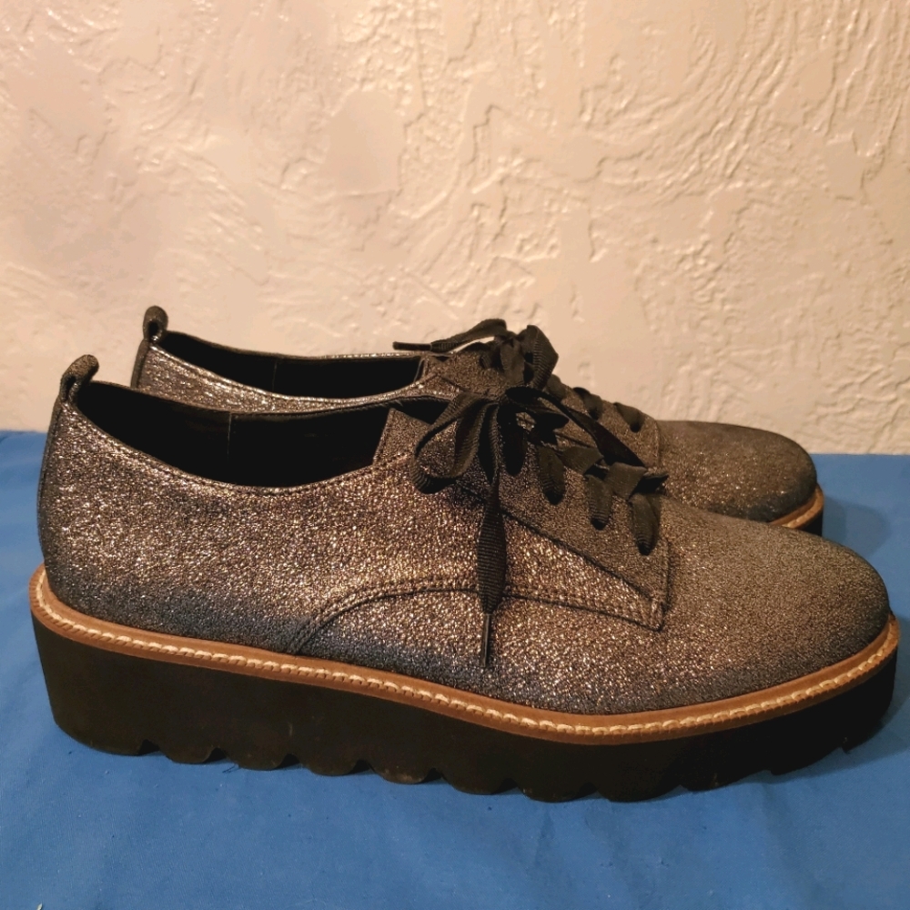 Shellys Silver Glitter Oxfords